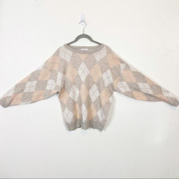 Vintage Sweaters - Vintage Tan & Peach Made in USA Argyle Sweater M/L